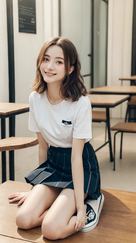 (masterpiece, Highest quality:1.3), (Super detailed:1.2), (hyperRealistic:1.3), (RAW Photos:1.2), High-definition RAW color photos, Professional photos, (PhotoRealistic:1.4), (Realistic:1.4), (Browsing Caution:0.99)、beautiful girl, (Roll up your skirt), Looking into the camera, Angle from below, Short skirt, Squat, A shy smile, Japanese , Beautiful Skin, ((Highest quality, 16K, Tabletop: 1.3)), 1 Girl, The light shines on your face, Highly detailed face, Highly detailed lips, Beautiful Eyes、Realistic Skin、Cute design panties、shaving、Various Hair Styles、Different color uniforms、Natural clothes、Vans Sneakers、bite、Detailed panties