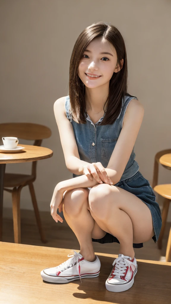 (masterpiece, Highest quality:1.3), (Super detailed:1.2), (hyperRealistic:1.3), (RAW Photos:1.2), High-definition RAW color photos, Professional photos, (PhotoRealistic:1.4), (Realistic:1.4), (Browsing Caution:0.99)、beautiful girl, (Roll up your skirt), Looking into the camera, Angle from below, Short skirt, Squat, A shy smile, Japanese , Beautiful Skin, ((Highest quality, 16K, Tabletop: 1.3)), 1 Girl, The light shines on your face, Highly detailed face, Highly detailed lips, Beautiful Eyes、Realistic Skin、Cute design panties、shaving、Various Hair Styles、Different color uniforms、Natural clothes、Vans Sneakers、bite、Detailed panties