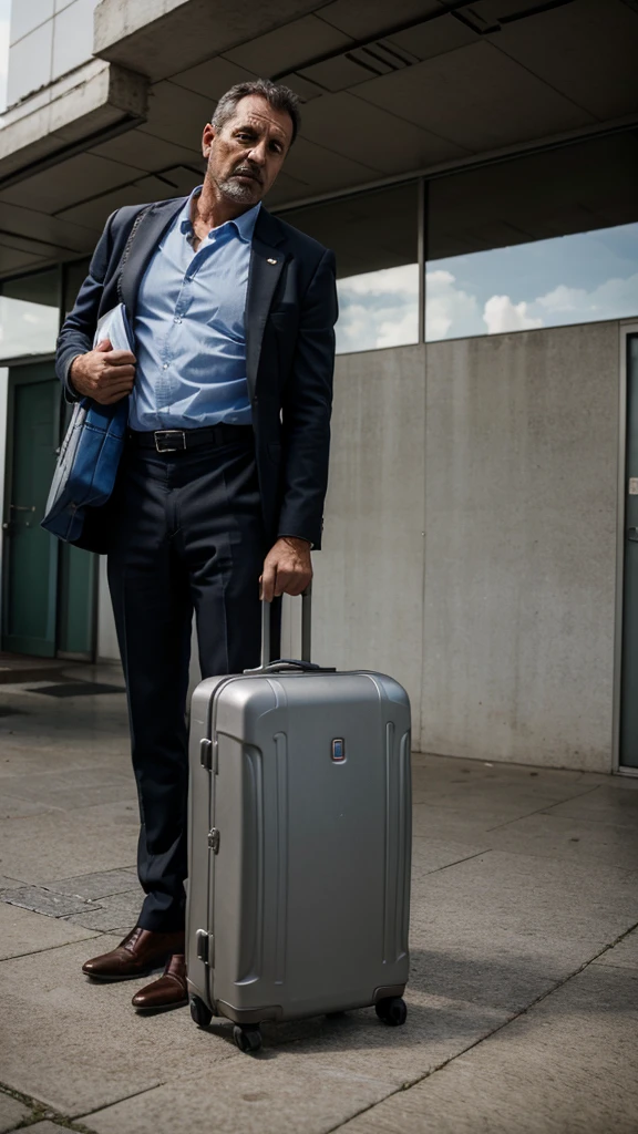 man, retired businessman 40 years old, who was left with nothing . Very upset.  with a large suitcase in his hands, his wife kicked him out. man не старый