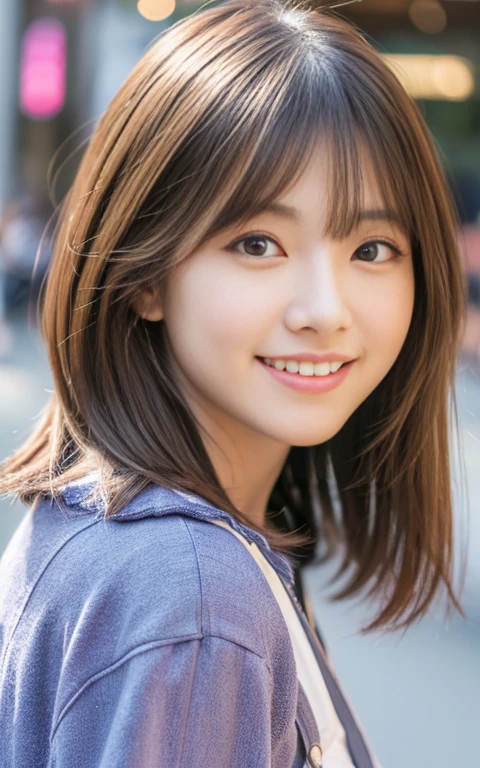 Cute 21 year old Japanese、city、shopping、Highly detailed face、Pay attention to the details、double eyelid、Beautiful thin nose、Sharp focus:1.2、Beautiful woman:1.4、(Light brown hair,short hair、),Pure white skin、Highest quality、masterpiece、Ultra-high resolution、(Realistic:1.4)、Highly detailed and professional lighting、nice smile、Please show me your whole body、Cute Spring Clothes、