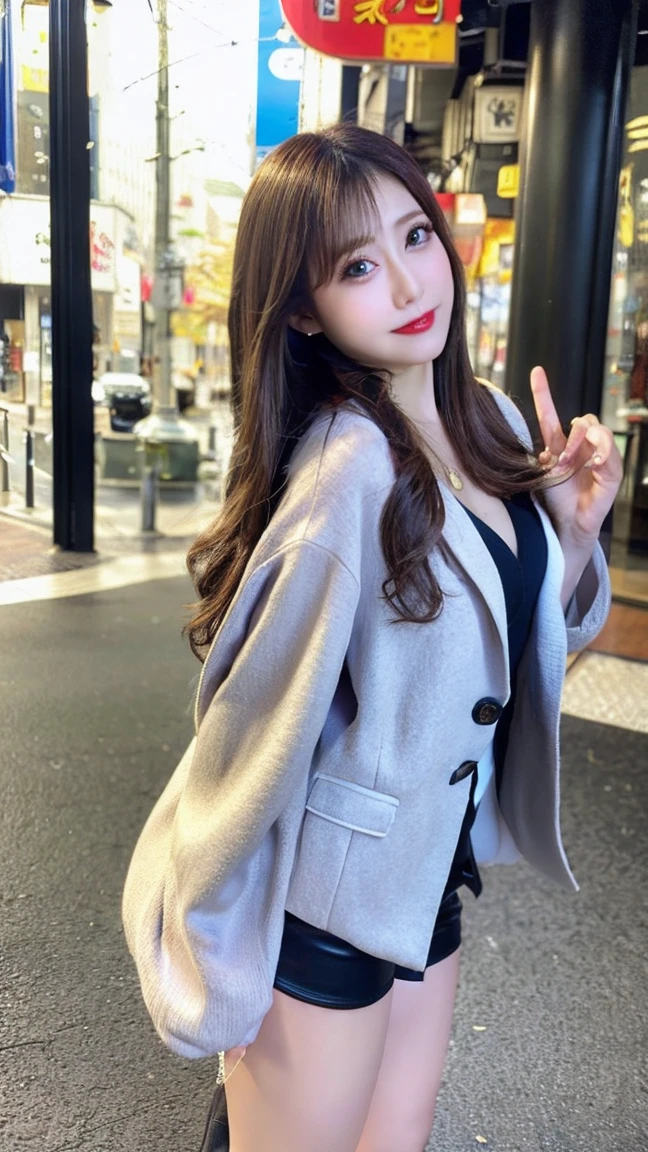 Highest quality、Ultra-high resolution、(Photorealistic:1.4)、1 girl, coat、Dynamic pose,whole body、No background、Cleavage、Tokyo