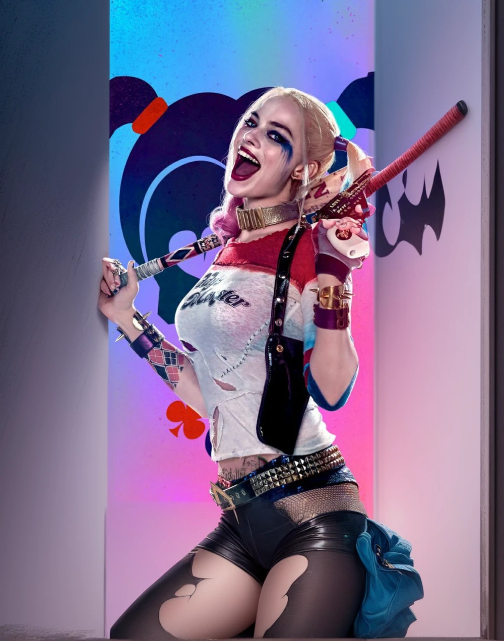 Harley Quinn、Metal bat on shoulder、