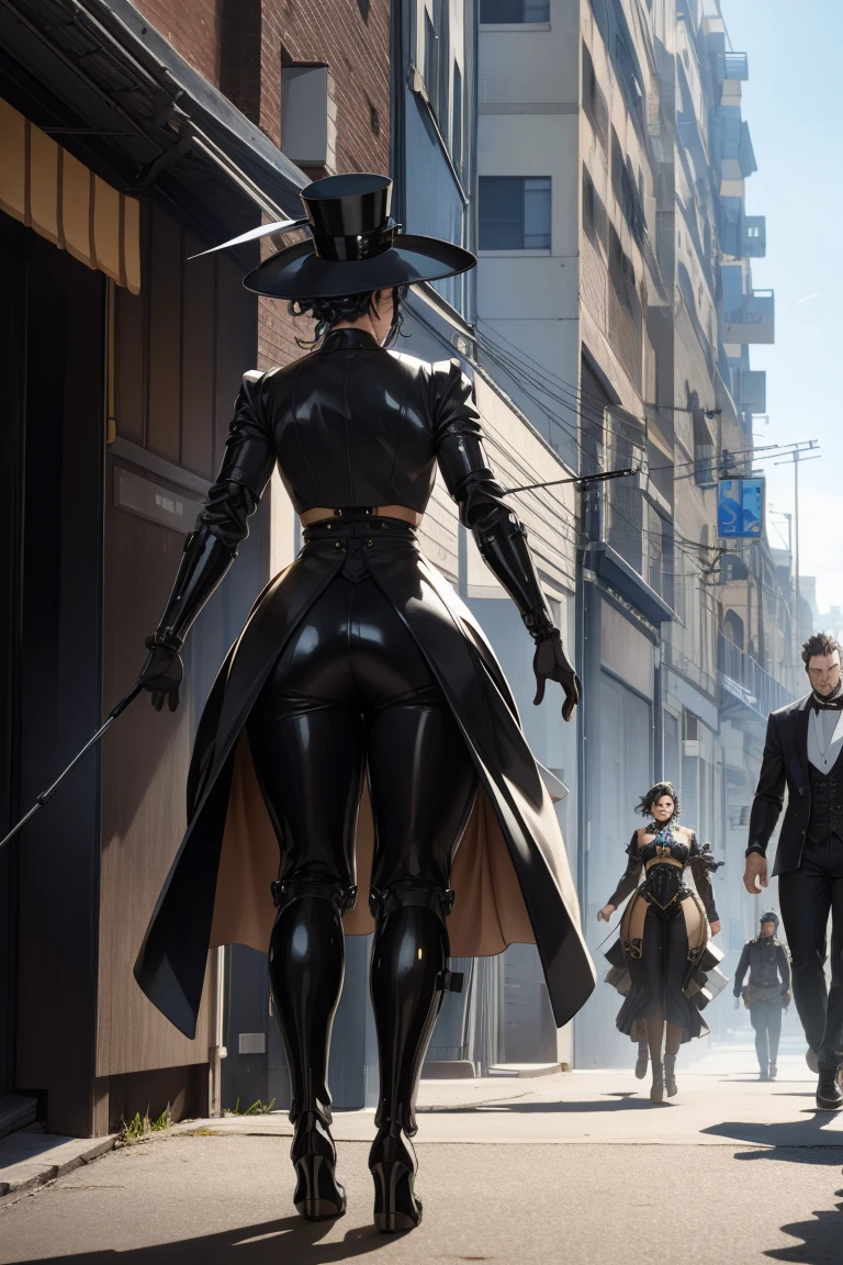 Two walking robots, A woman hits a man from behind, Detailed cinematography, Steampunk Digital Art, Big Studio VFX, A still from the TV series, Anthropomorphic woman, Featured on Vimeo, yasuke 5 0 0 px Model, Robert Koehler, Interconnected human life, Shooting with anamorphic lenses