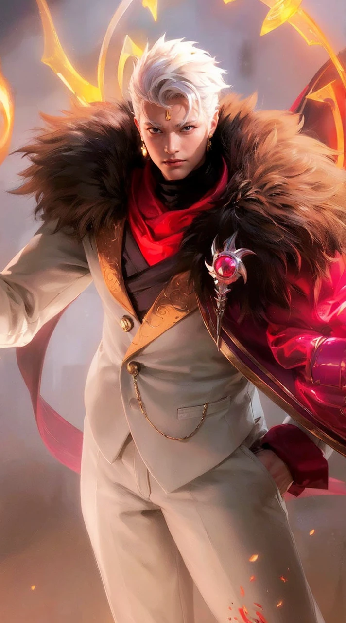 An 8k masterpiece, highest resolution, every detail, meticulous detail, depth of field, bright colors, beautiful composition: stunning take on an anime character Gohan with brilliant red hair and beautifully detailed glowing eyes, standing against a dark and ominous background. This handsome demon slayer is the epitome of bad guys in the world of fantasy art.