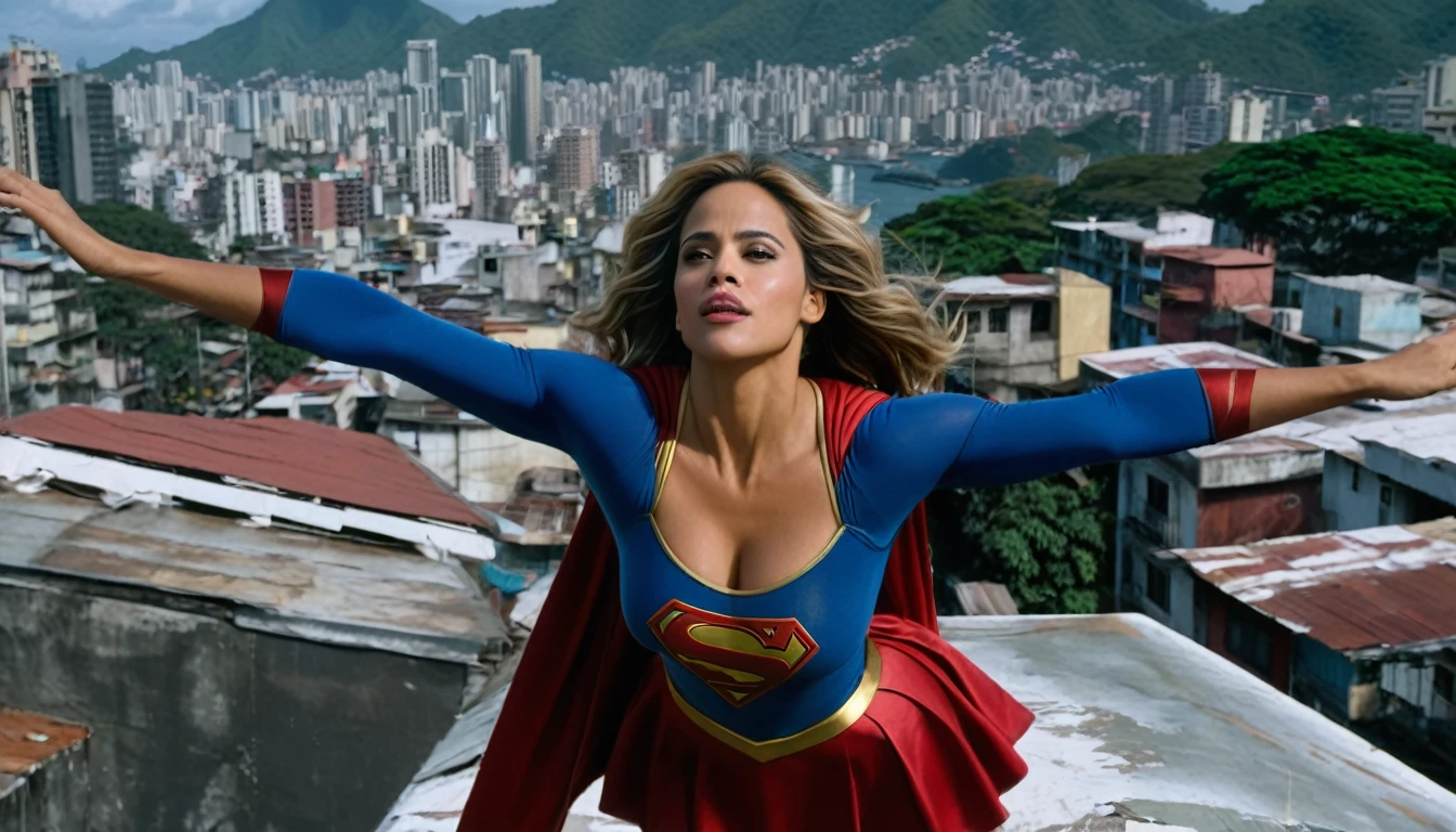 super breasts; Paula Patton Supergirl 1984s movie costume; saving the world; posição de levantar vôo; braços esticados para cima; taking off from a roof (worn clothes on the ground); floating towards the Lapa- Rio de Janeiro sky; HD. Photograph, ((realism)), extremely high quality RAW photograph, ultra detailed photograph, sharp focus, high resolution, (detailed skin:1,3),high quality, film grain, Fujifilm XT3,Highly Detailed, movie, (Cinematic Photo:1.3) of (Realistic:1.3). Super breasts.