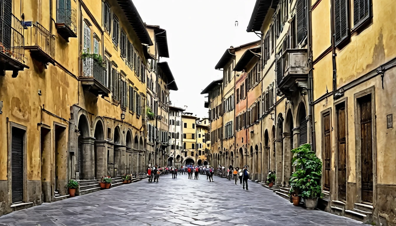 florencia, italia, ink painting, old town