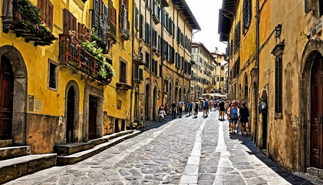 florencia, italia, ink painting, old town