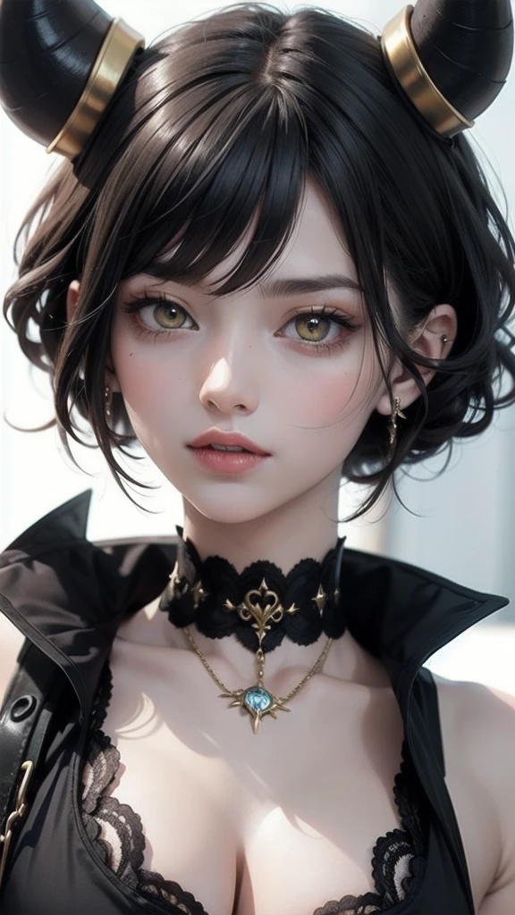 Devil Girl, Black Hair, Pointed Ears, Yellow Eyes, short hair, choker, , Devil horns, Devil's Tail, Red Corner, break (Sticking out tongue:1.2, Black mini skirt:1.2, Gold Bikini:1.5, Gold Micro Bikini, shirt:1.2), (Red skin:1.8), Shiny skin, On the bed, pillow, break large breasts, Wide Hips, Open your mouth, Nipples, Happy, smile, Blushing, Breath Cheek, Sweat, Take off, break (Focus on the girl),