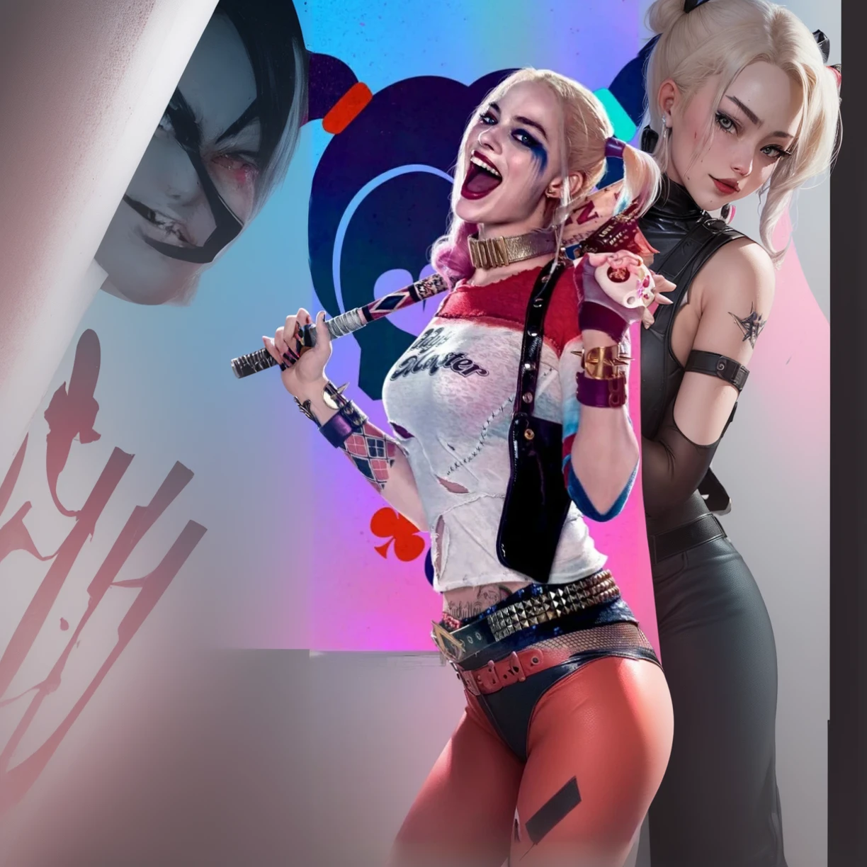 Harley Quinn、Metal bat on shoulder、