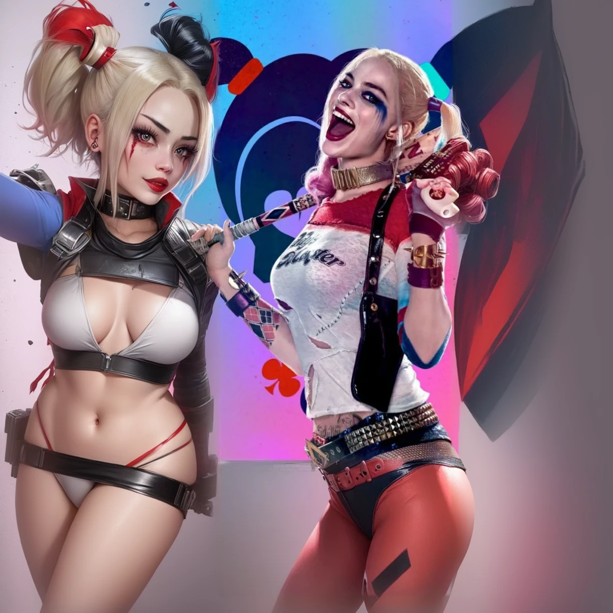 Harley Quinn、Metal bat on shoulder、