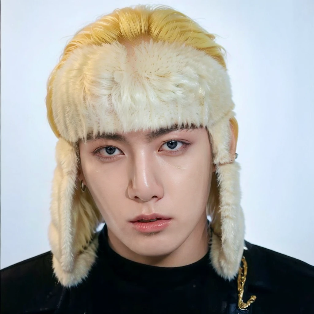 a young korean man wearing a leather jacket, intricate jewelry, hyper realistic, 8k, masterpiece, high quality portrait, official album art, official photo, inspired by Jeonseok Lee, young angel wan, korean artist, by Yang J, solo photoshoot, detailed facial features, beautiful eyes, sharp focus, vivid colors, studio lighting