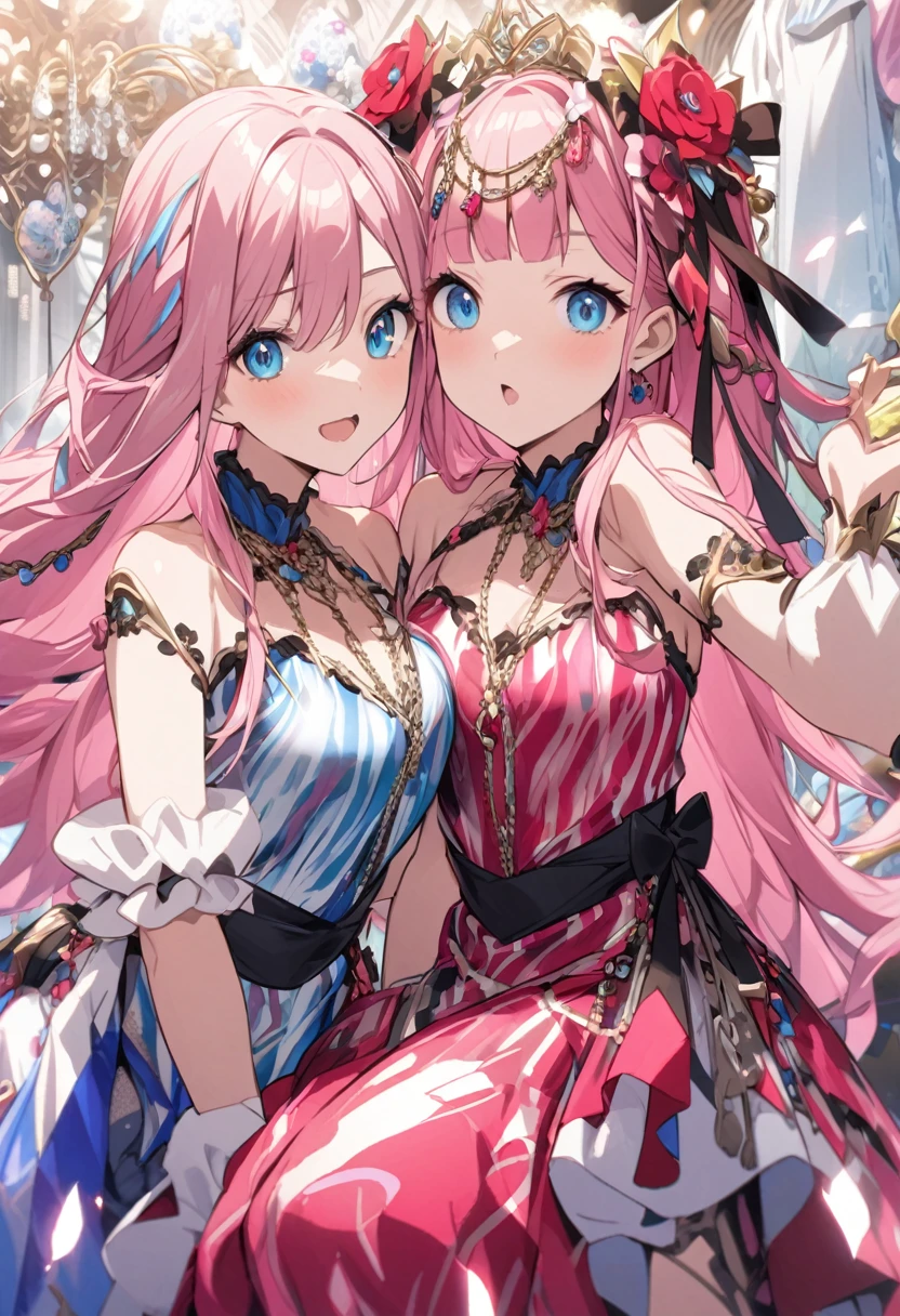 Flashy、Gaudy dress、Pink haired woman、blue eyes