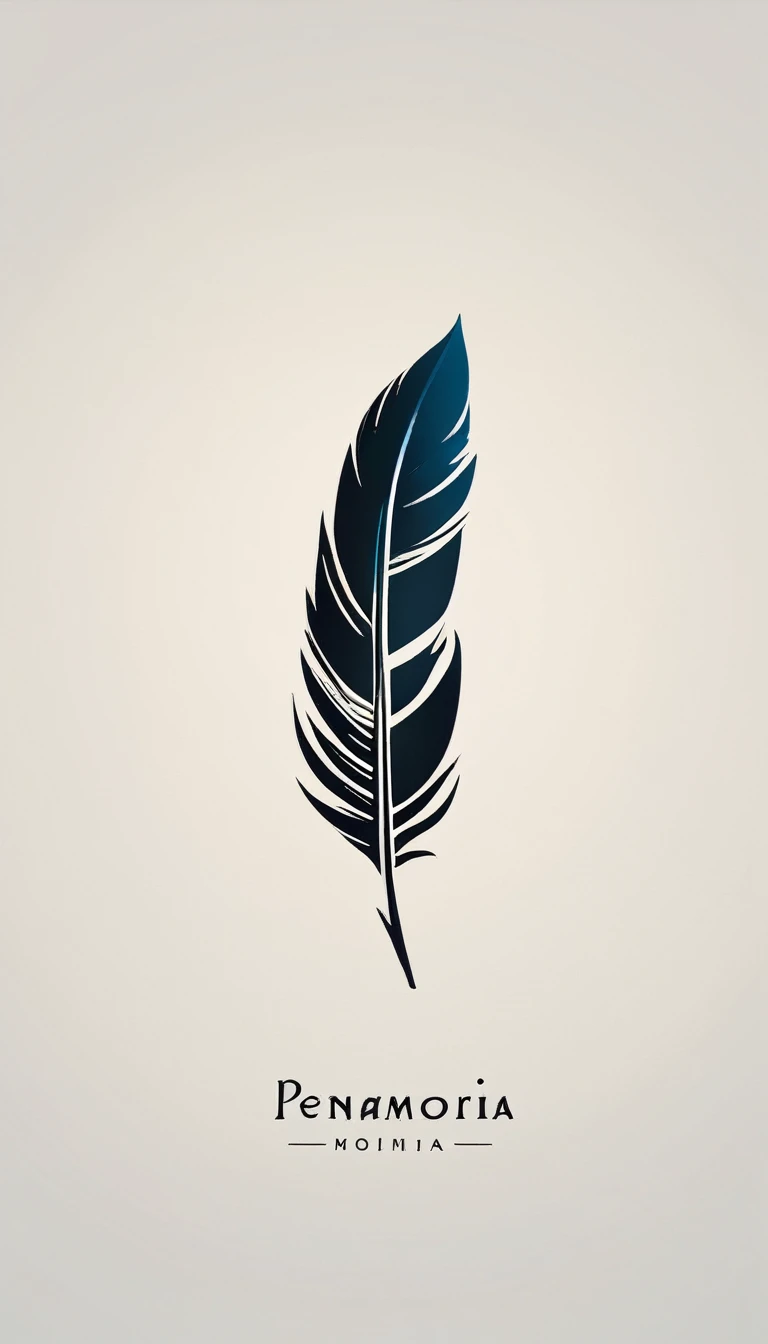 A minimal, modern, simple, cinematic logo design for the brand “Penamemoria". Create a modern, minimalistic, high-quality, logo of a Feather-Boy