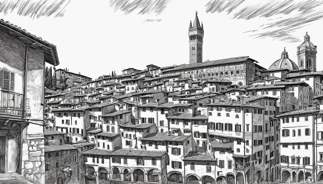 florencia, italy, old town, medieval town, carbon drawing