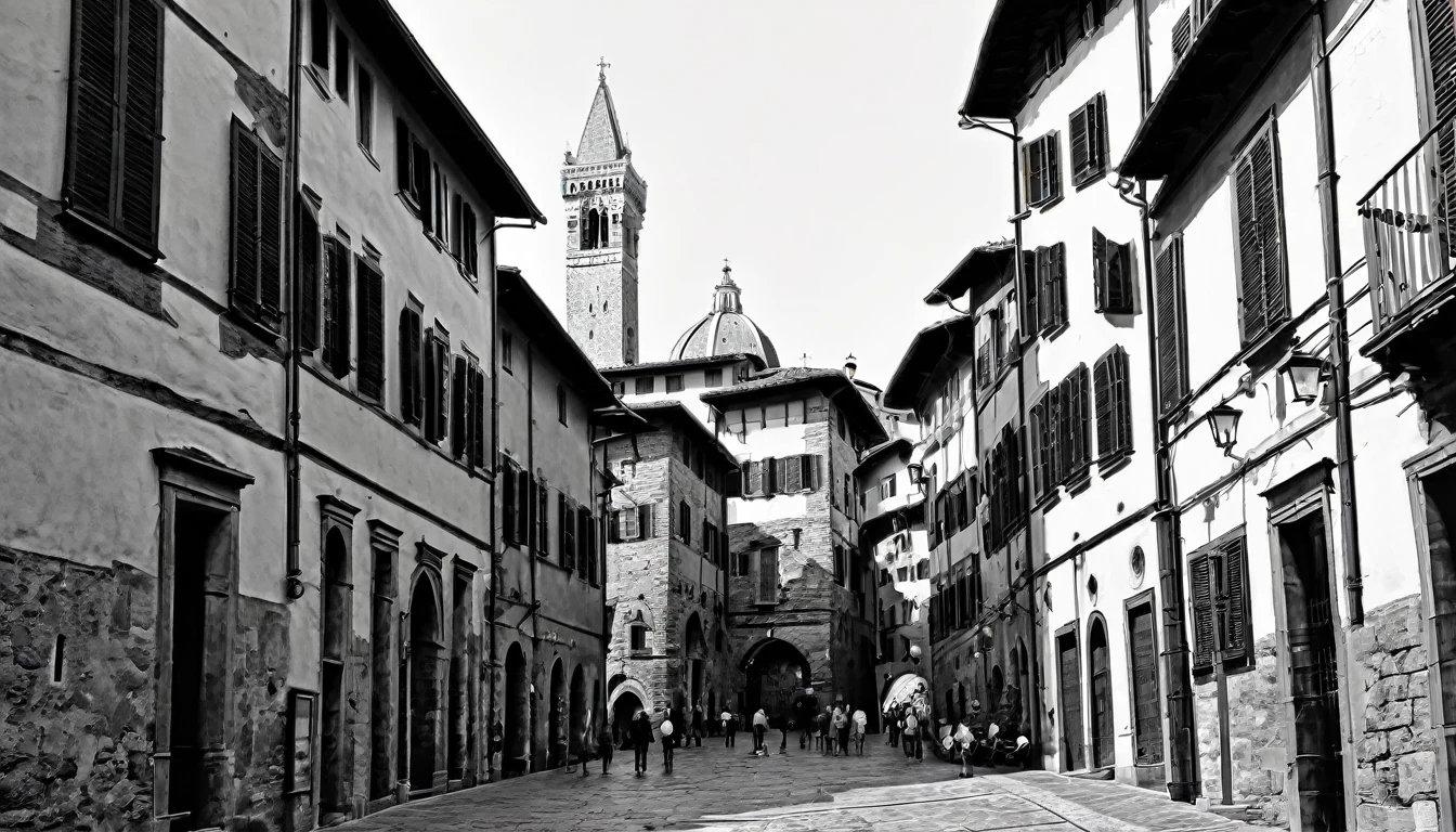 florencia, italy, old town, medieval town, carbon drawing