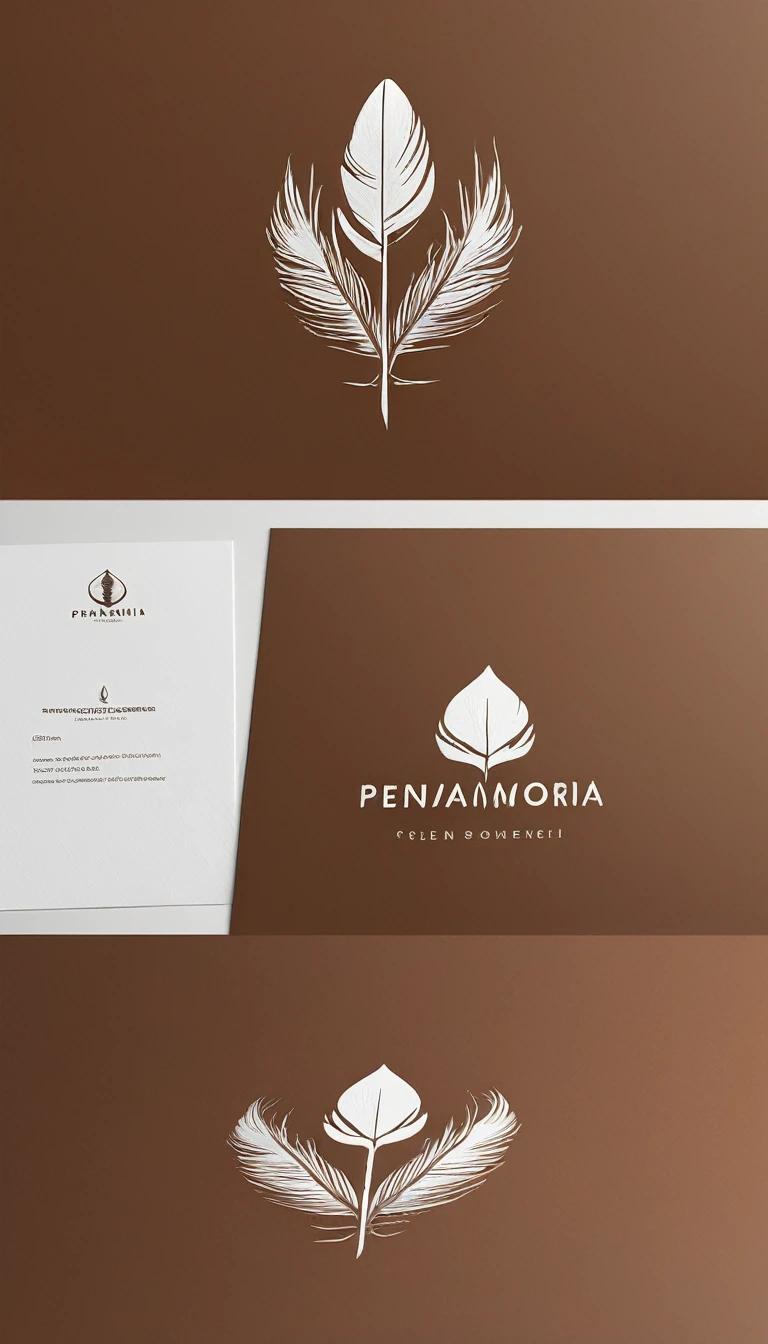 A minimal, modern, simple, cinematic logo design for the brand “Penamemoria". Create a modern, minimalistic, high-quality, logo of a boy feather