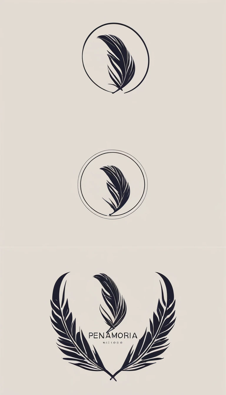 A minimal, modern, simple, cinematic logo design for the brand “Penamemoria". Create a modern, minimalistic, high-quality, logo of a boy feather