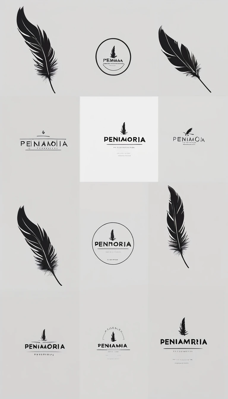A minimal, modern, simple, cinematic logo design for the brand “Penamemoria". Create a modern, minimalistic, high-quality, logo of a boy feather