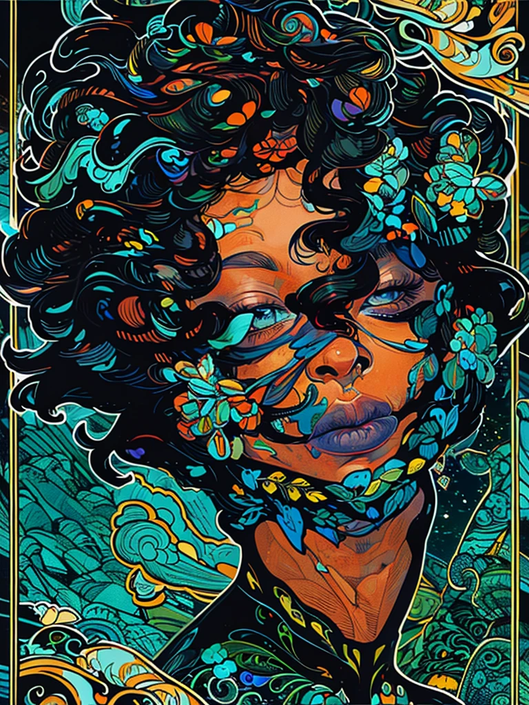 A beautiful black woman with wavy hair, detailed expressive eyes, vibrant colors, anatomically correct proportions, full body shot, highly detailed, masterpiece, deviant art style