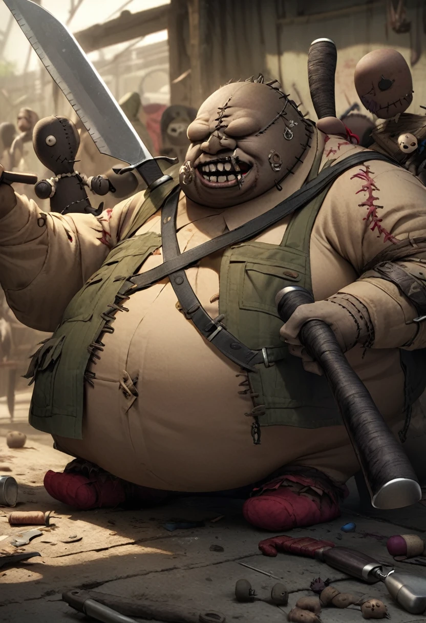 Create a hideous, fat voodoo doll with a big machete in its right hand