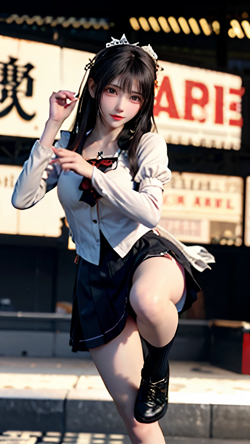 （Very delicate and beautiful：1.2）super model,,Big Breasts,Beautiful breasts,voluptuous,【bike shorts】,,【3girls】,,Highest quality, High resolution, 8K,Kick in a hurry,Maid clothes,mini skirt.Three Girls.Two girls high-kicking a man