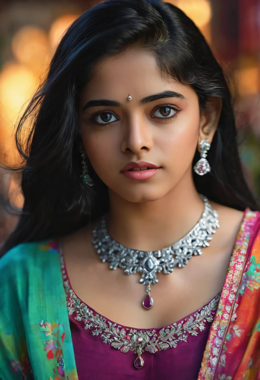 Ananya, 1girl, black hair, long hair, beautiful detailed eyes, beautiful detailed lips, extremely detailed face and features, solo, jewelry, depth of field, blurry foreground, photo, photorealistic, realistic, (best quality, 4k, 8k, highres, masterpiece:1.2), ultra-detailed, (realistic, photorealistic, photo-realistic:1.37), vivid colors, studio lighting