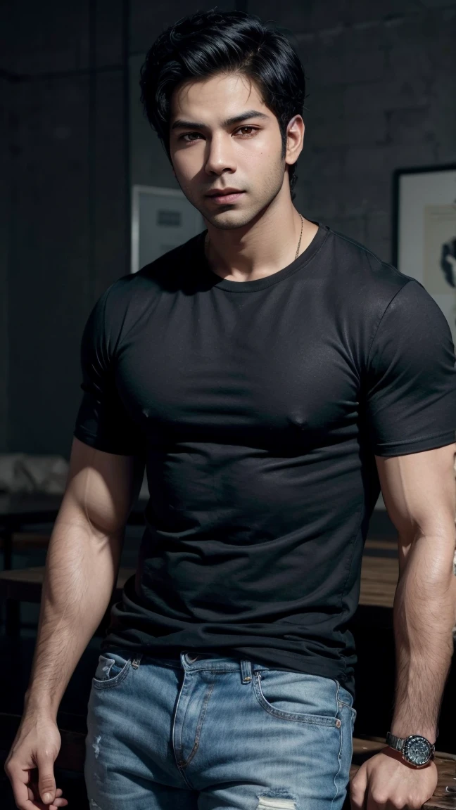 Varun Dhawan in black tshirt and blue jeans 