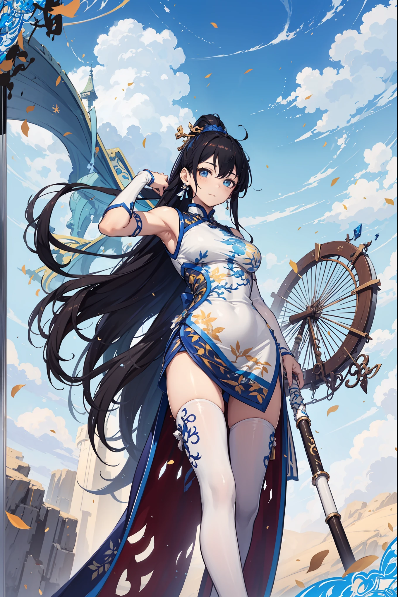 Blue and white porcelain cheongsam，Chinese Palace，On the Cloud，Fairyland，Fighting Stance