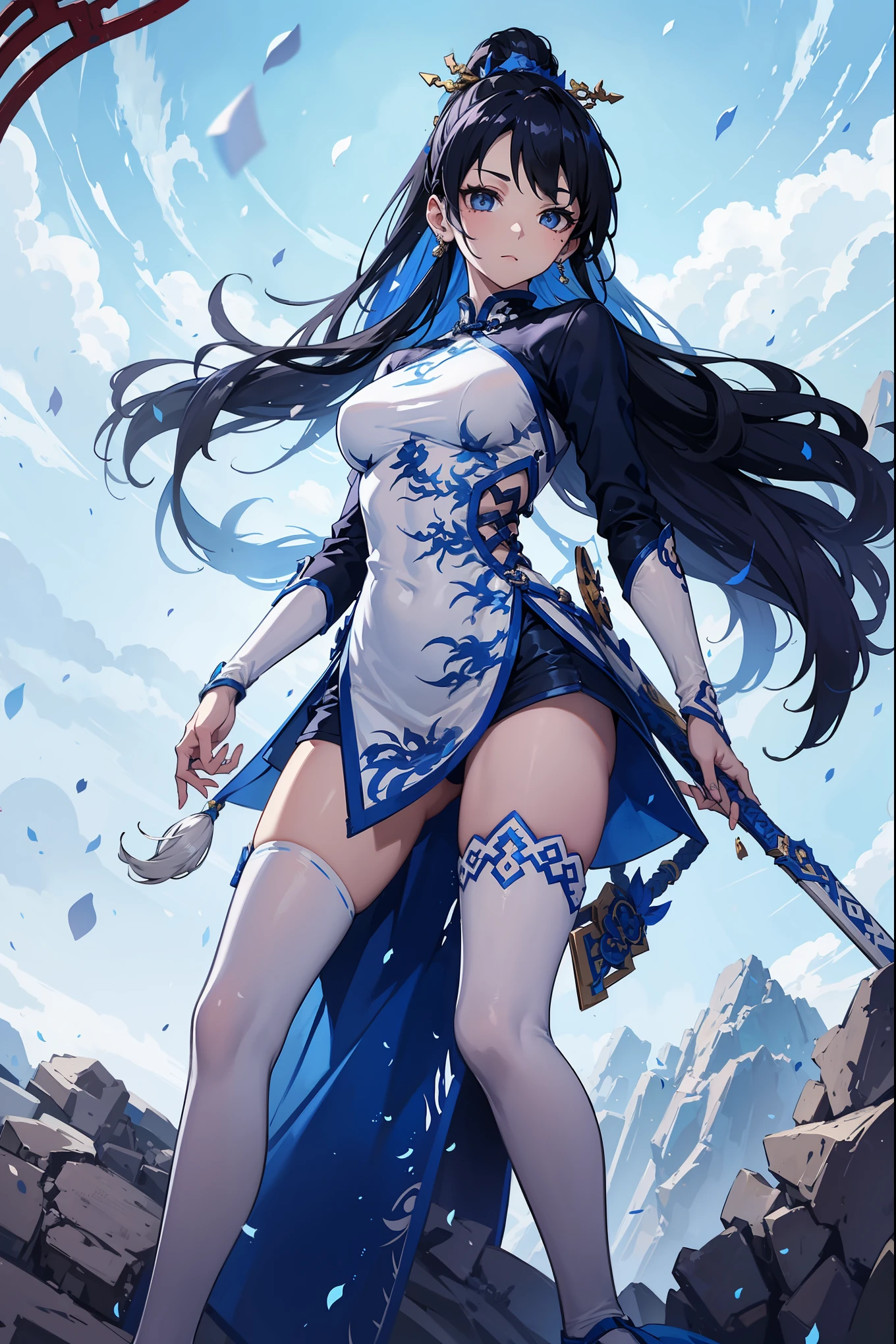 Blue and white porcelain cheongsam，Chinese Palace，On the Cloud，Fairyland，Fighting Stance