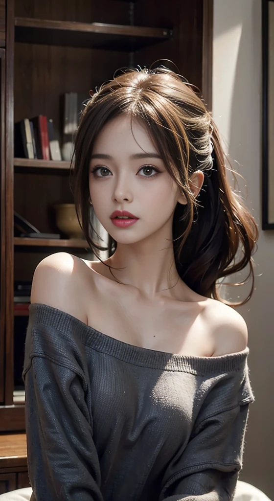 Best quality, masterpiece, ultra high res, (photorealistic:1.4), raw photo, 1girl, off shoulder, cinematic lighting