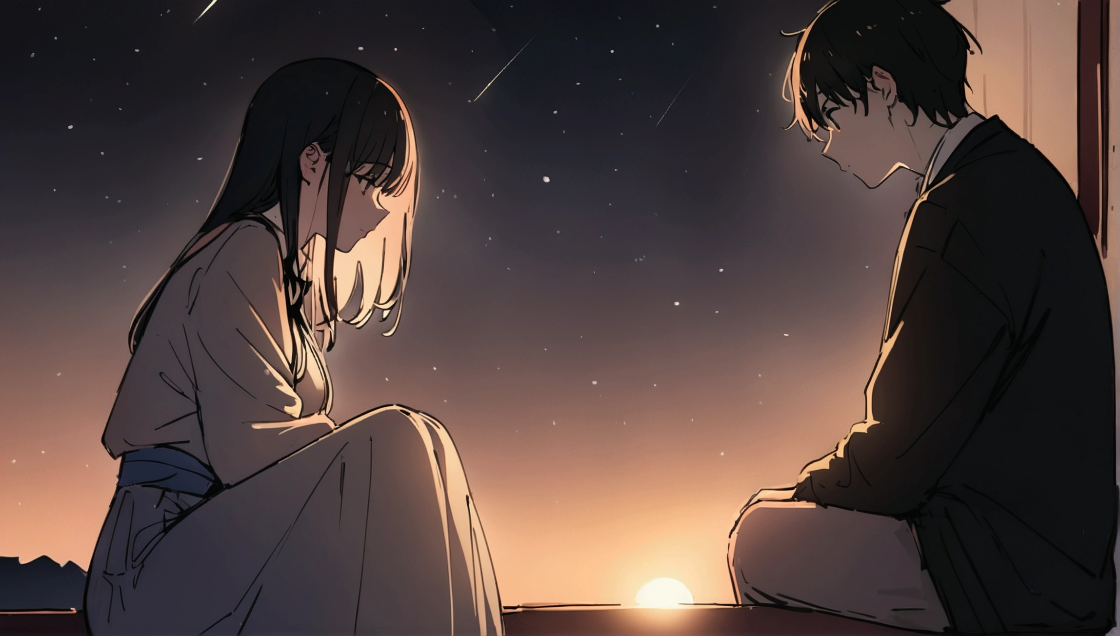 masterpiece,最high quality,Super detailed,High resolution backgrounds,8K,High Resolution,high quality,break,high school student,Man and woman couple,romantic,Night view,Japanese manga style, sketch, Colored pencil