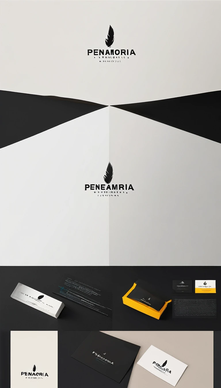 A minimal, modern, simple, cinematic logo design for the brand “Penamemoria". Create a modern, minimalistic, high-quality, logo of a boy feather