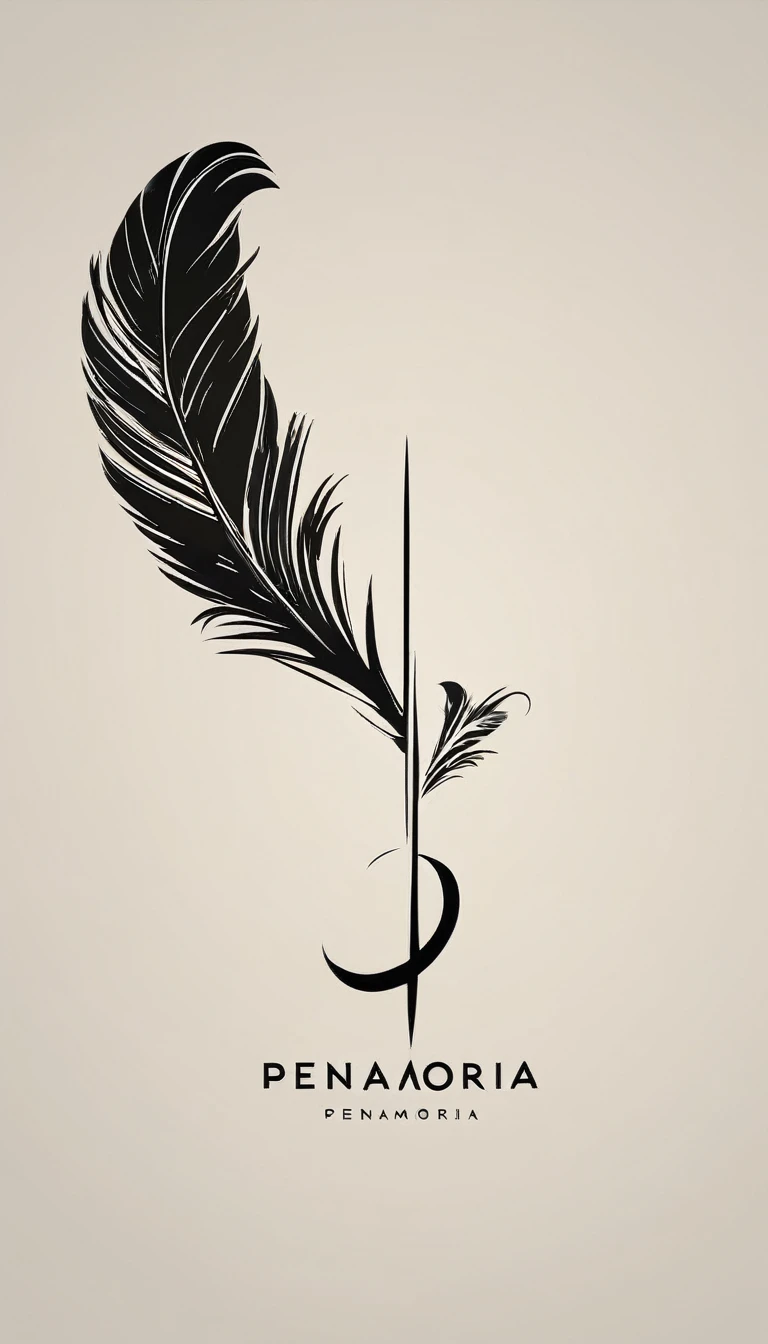 A minimal, modern, simple, cinematic logo design for the brand “Penamemoria". Create a modern, minimalistic, high-quality, logo of a boy feather