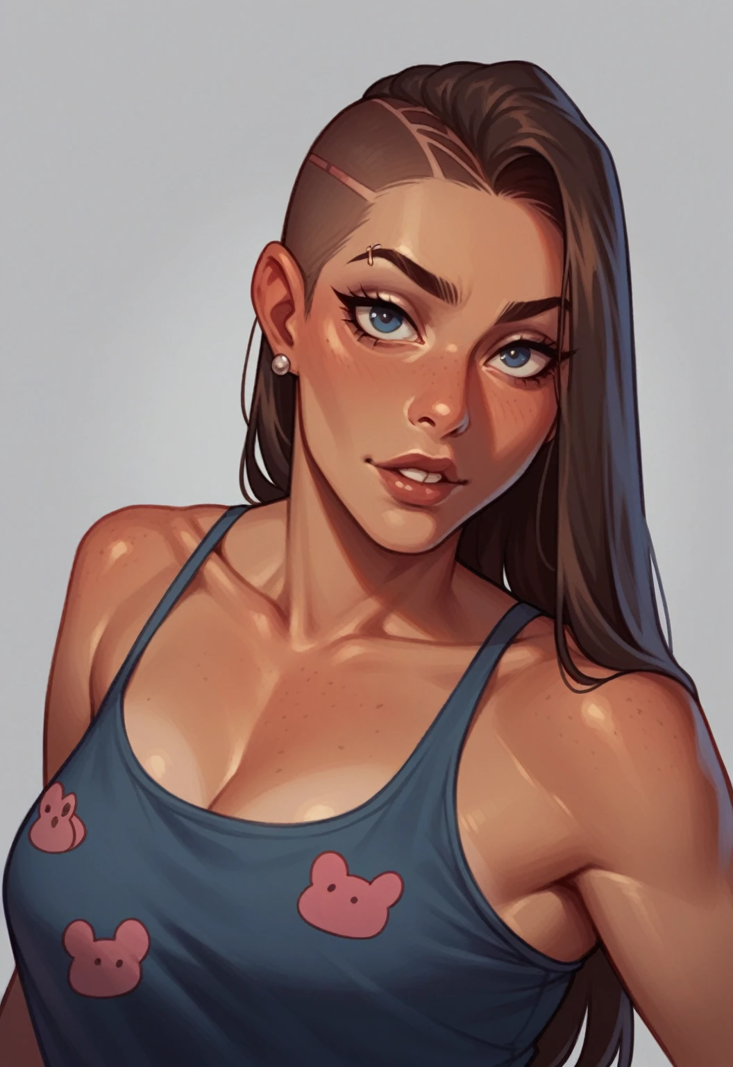 A realistic selfie of a 20 year old intimidating female