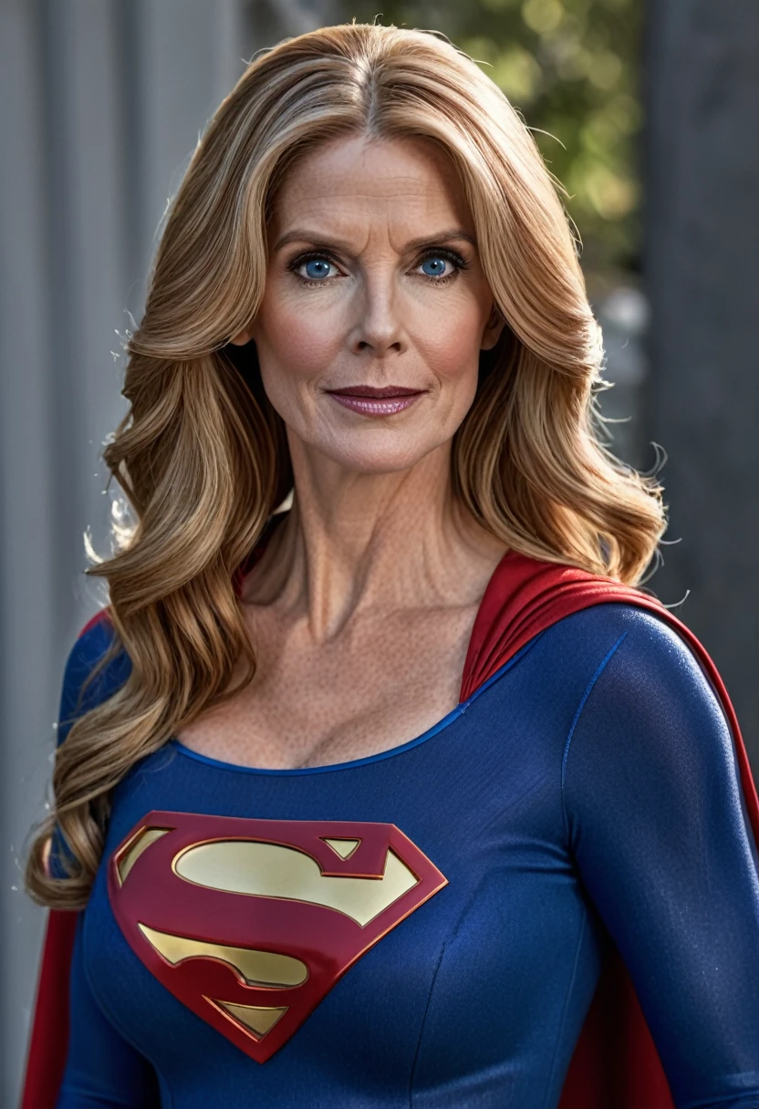 super old Julie Hagerty Supergirl; HD. Photograph, ((realism)), extremely high quality RAW photograph, ultra detailed photograph, sharp focus, high resolution, (detailed skin:1,3),high quality, film grain, Fujifilm XT3,Highly Detailed, movie, (Cinematic Photo:1.3) of (Realistic:1.3), by John Byrne