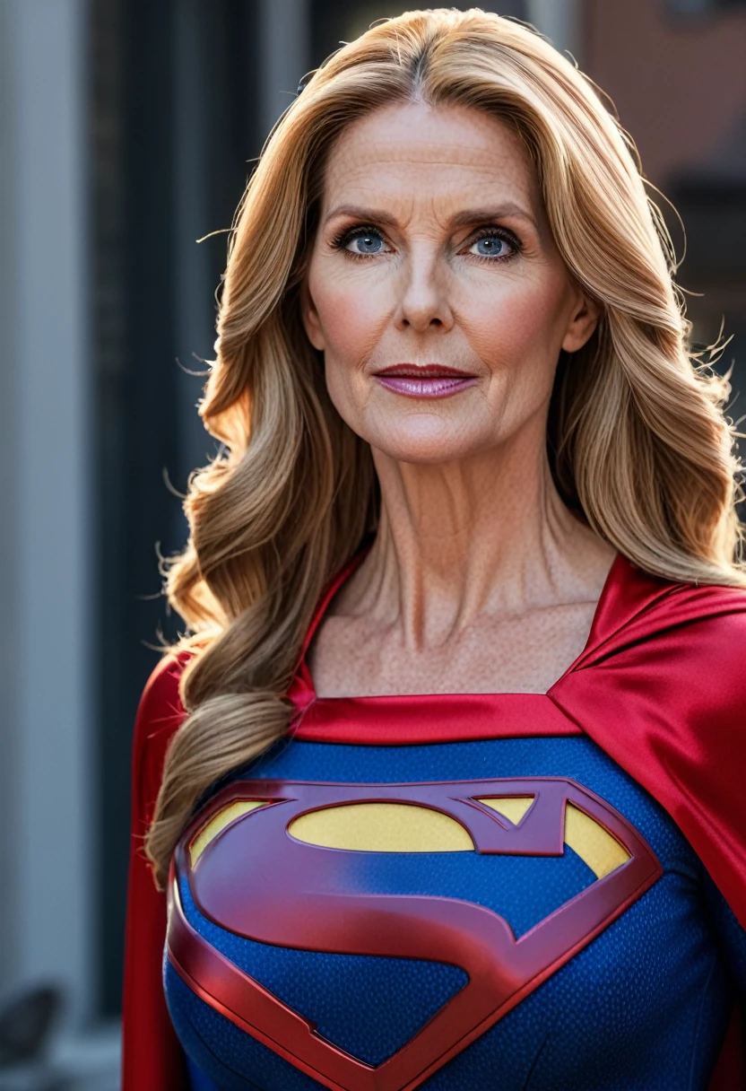 super old  Julie Hagerty Supergirl; HD. Photograph, ((realism)), extremely high quality RAW photograph, ultra detailed photograph, sharp focus, high resolution, (detailed skin:1,3),high quality, film grain, Fujifilm XT3,Highly Detailed, movie, (Cinematic Photo:1.3) of (Realistic:1.3), by John Byrne