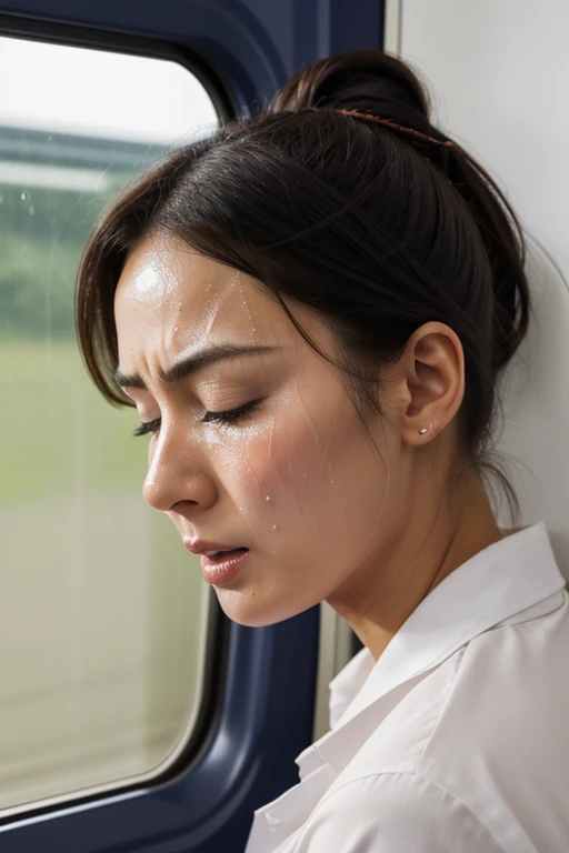Beautiful Japanese actresses,(photo Realistic:1.4), (hyper Realistic:1.4), (Realistic:1.3),Very detailed, Edge Orgasm,face Focus, ((Woman with open mouth)) , Edgy Woman _face、Age 35、Black-haired、 News anchor、,Commuting Train,Inside the train,Train window,congestion,Standing and holding on to the strap,Male passenger in the back,((Sweat)),((skin shining with Sweat))((Clabrasion glistening with Sweat,face shining with Sweat)),,Entrance to the house、In front of the entrance、In front of the shoe rack、White collared shirt,Hair tied up、teacher,Frowning, eyeball, Glare, Frowning, Frowningをする, shout, Big eyes, Crazy Eyes,((oil filter))((Bukkake))((Super Hard Orgasm))Wet Filter,(symmetrical nose)((raised eyebrows, furrowed brow, closed eyes))(A woman who is molested on a train and reaches orgasm)(横face,)((A string of drool drips from the corner of one's lips、Saliva pools in the mouth))