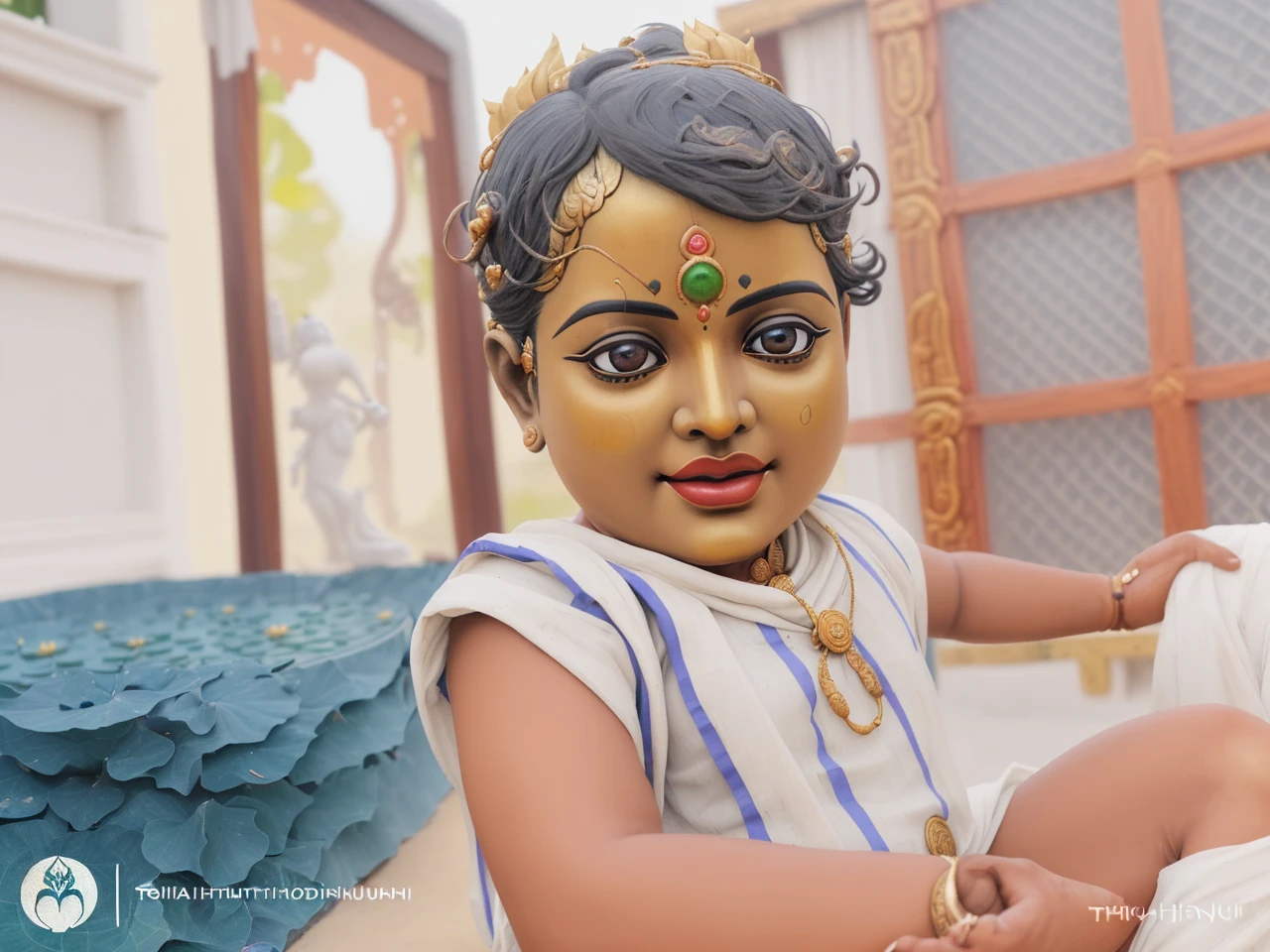 a close up of a  sitting on a lotus flower with coins, indian goddess of wealth, vishnu, hindu god, indian god, devainart, hinduism, peredvishniki, hindu art, young goddess, indian goddess, godness, hindu aesthetic, divine god, trending ，, hindu gods, by Thota Vaikuntham, beautiful image, fanart, divine goddess