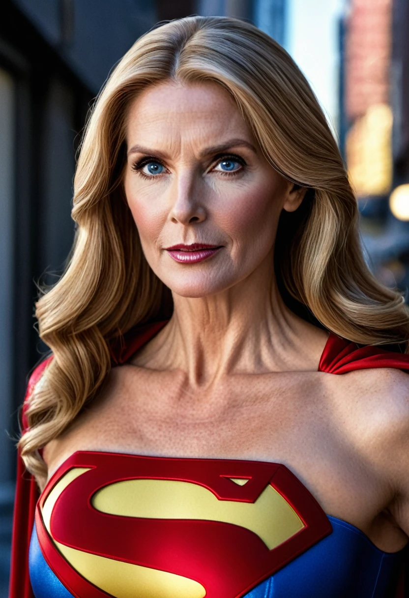 super old Julie Hagerty Supergirl; HD. Photograph, ((realism)), extremely high quality RAW photograph, ultra detailed photograph, sharp focus, high resolution, (detailed skin:1,3),high quality, film grain, Fujifilm XT3,Highly Detailed, movie, (Cinematic Photo:1.3) of (Realistic:1.3), by John Byrne/Jerry Ordway