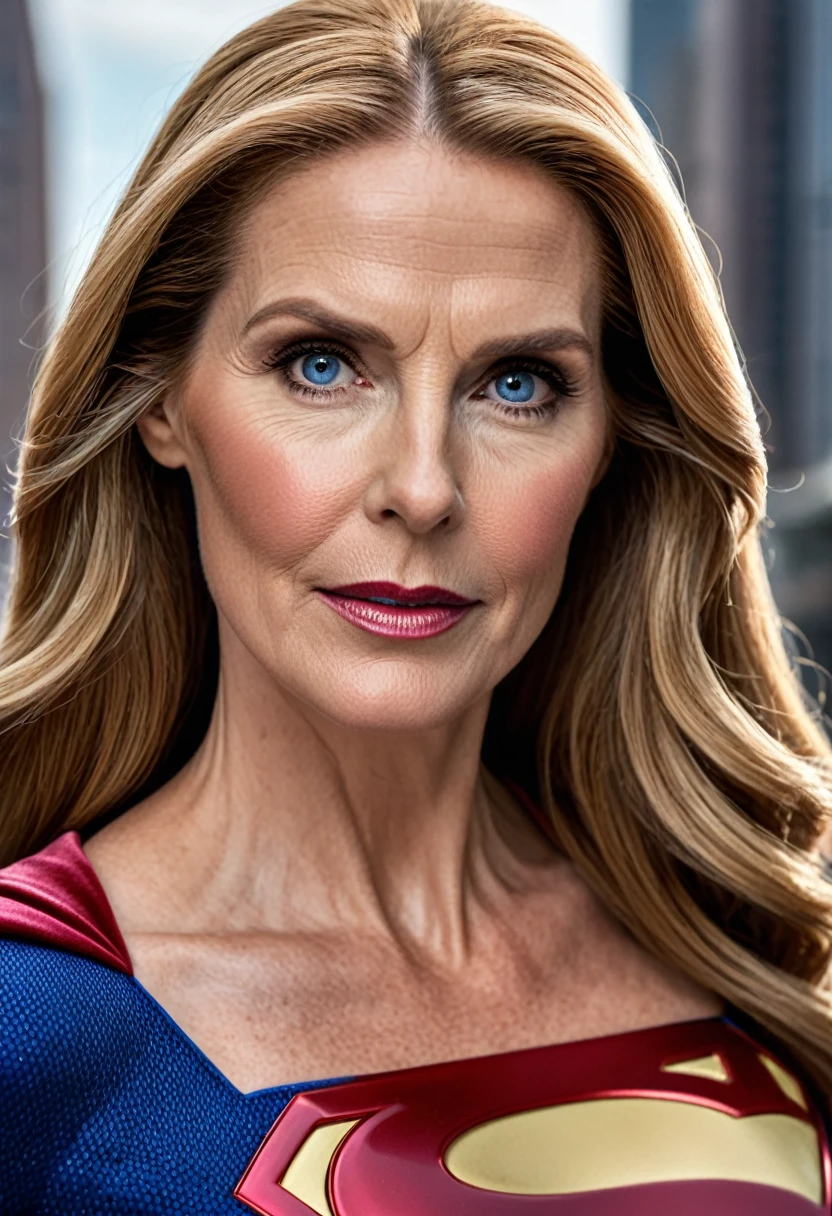 super old Julie Hagerty Supergirl; HD. Photograph, ((realism)), extremely high quality RAW photograph, ultra detailed photograph, sharp focus, high resolution, (detailed skin:1,3),high quality, film grain, Fujifilm XT3,Highly Detailed, movie, (Cinematic Photo:1.3) of (Realistic:1.3), by John Byrne/Jerry Ordway