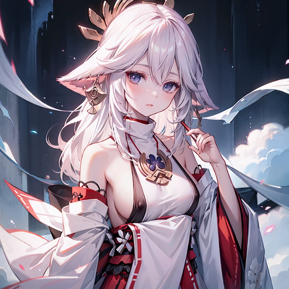 White skin, Witch kimono, Medium breasts, Nipple slippage, HD