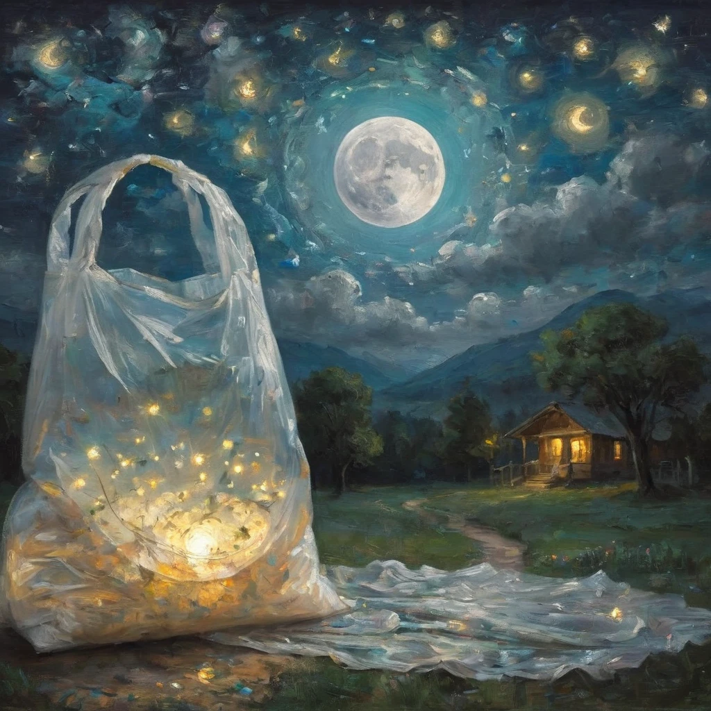 (masterpiece, best quality:1.2),Put the stars and the moon in a plastic bag，Luminescence
