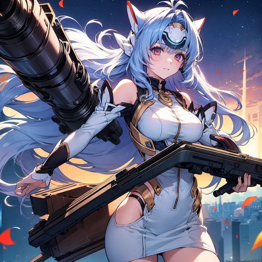 beautiful girl Hold the Gatling Gun