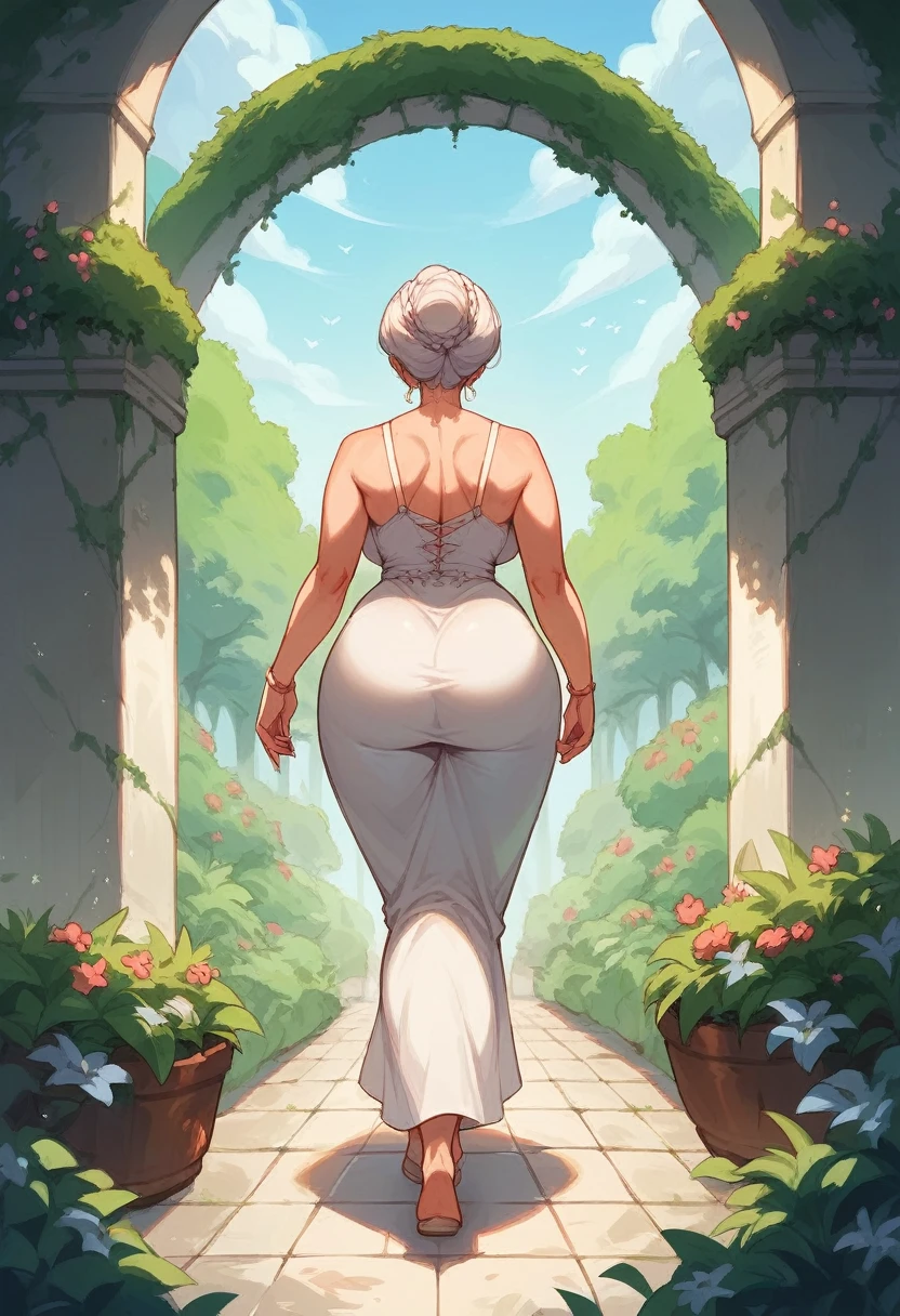 Lovely face,adult,Coquettish,mature,simple outfit,walking in the garden,big ???,big ????