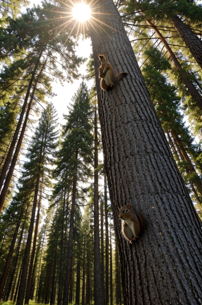 siberia,the squirrel,tall cedar blocks the sun's rays from breaking through the crown, which accidentally make their way through the crown of trees and illuminate a hunter’s hut standing alone in the middle of a clearing.