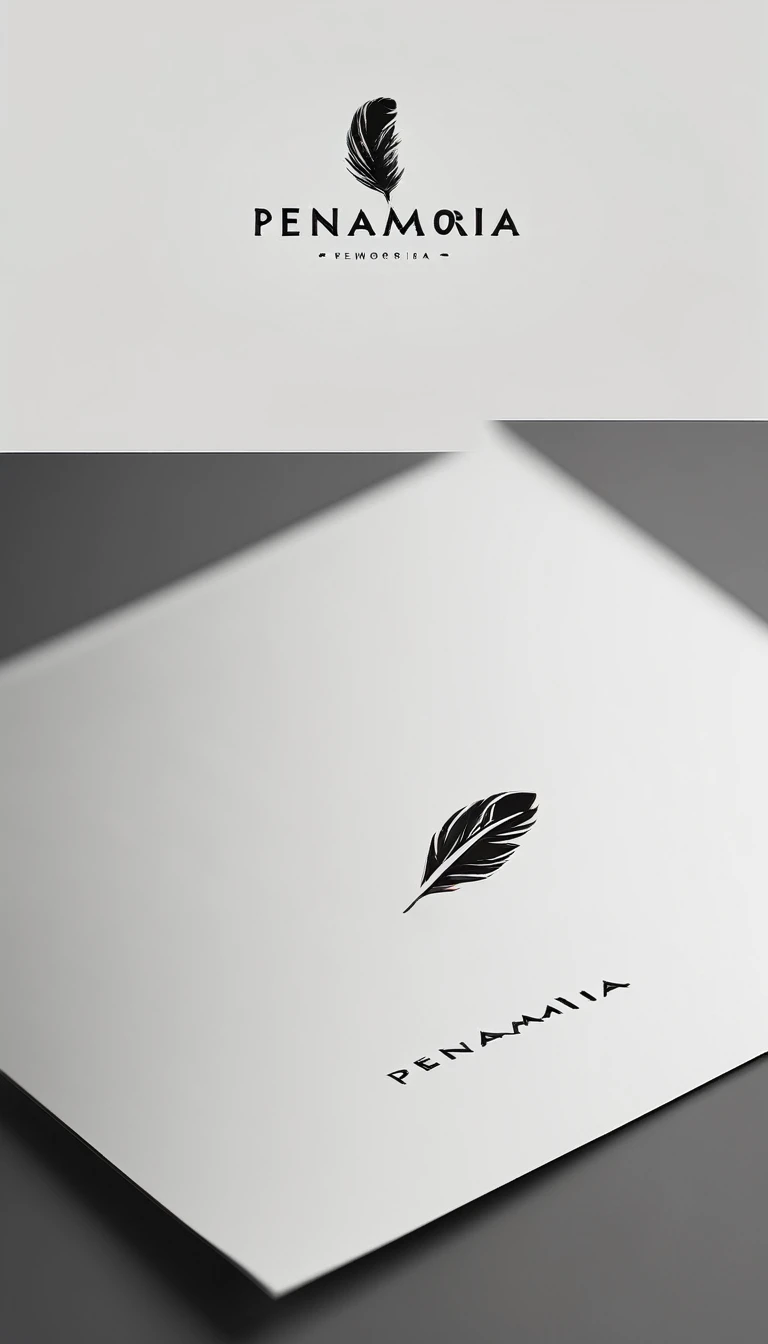 A minimal, modern, simple, cinematic logo design for the brand “Penamemoria". Create a modern, minimalistic, high-quality, logo of a boy feather