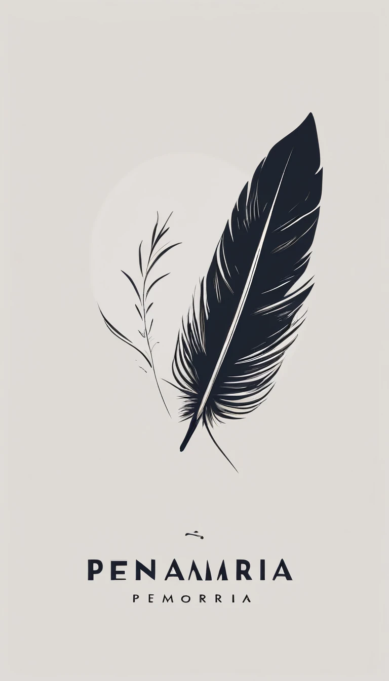 A minimal, modern, simple, cinematic logo design for the brand “Penamemoria". Create a modern, minimalistic, high-quality, logo of a boy feather