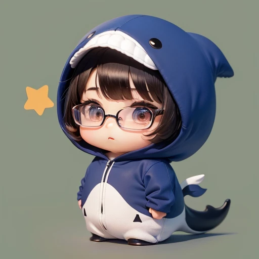 High quality,Masterpiece, Chibi, Nerdrooid, Mega Mini, hat, Whale costume, have dark hair, Bob hairstyle,