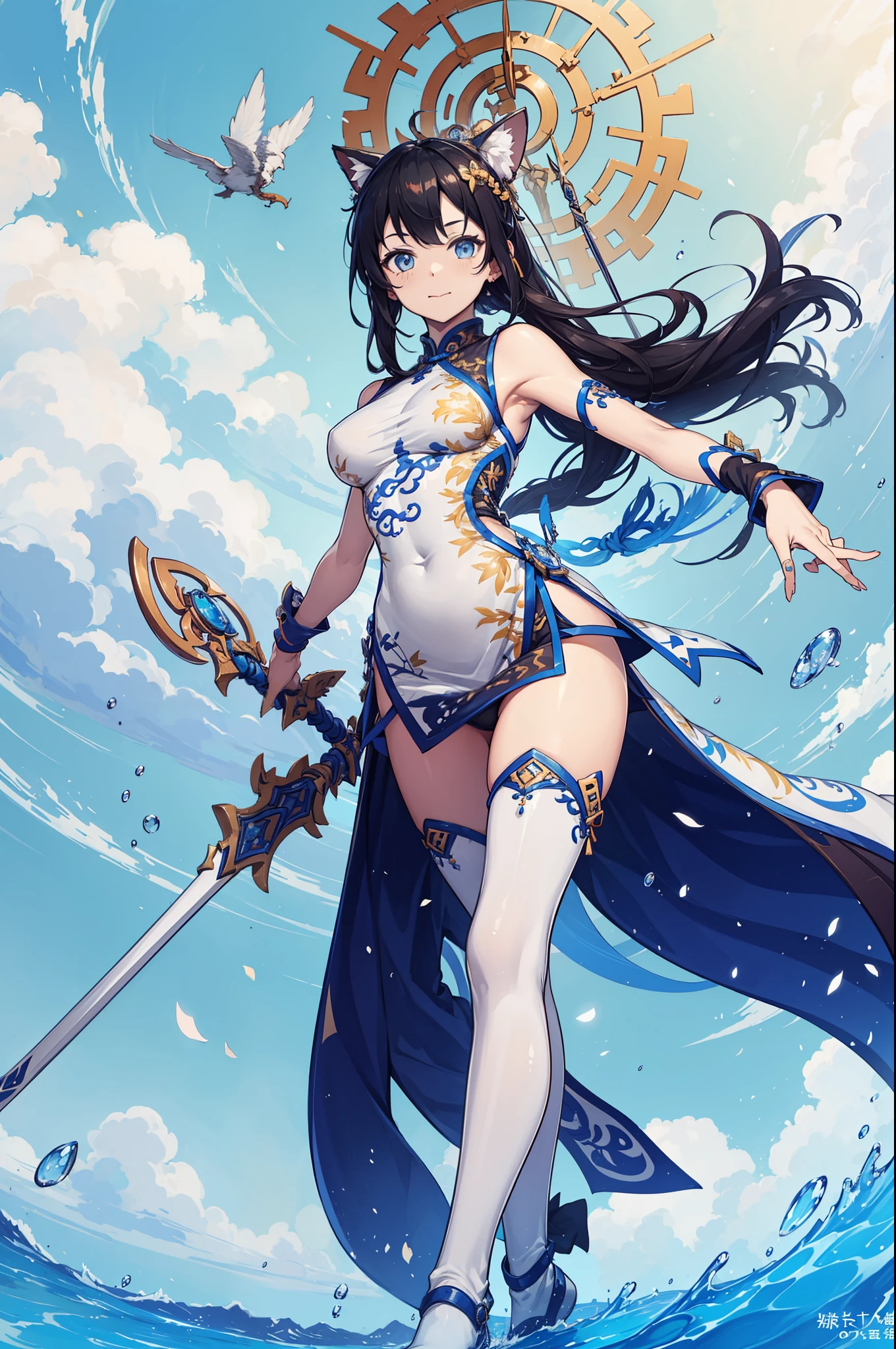 Blue and white porcelain cheongsam，Chinese Palace，On the Cloud，Fairyland，Fighting Stance，Clear away excess feet and fabric