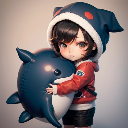 High quality,Masterpiece, Chibi, Nerdrooid, Mega Mini, Ninja, whale hat, whale tail, Whale costume, have dark hair, Bob hairstyle,hug